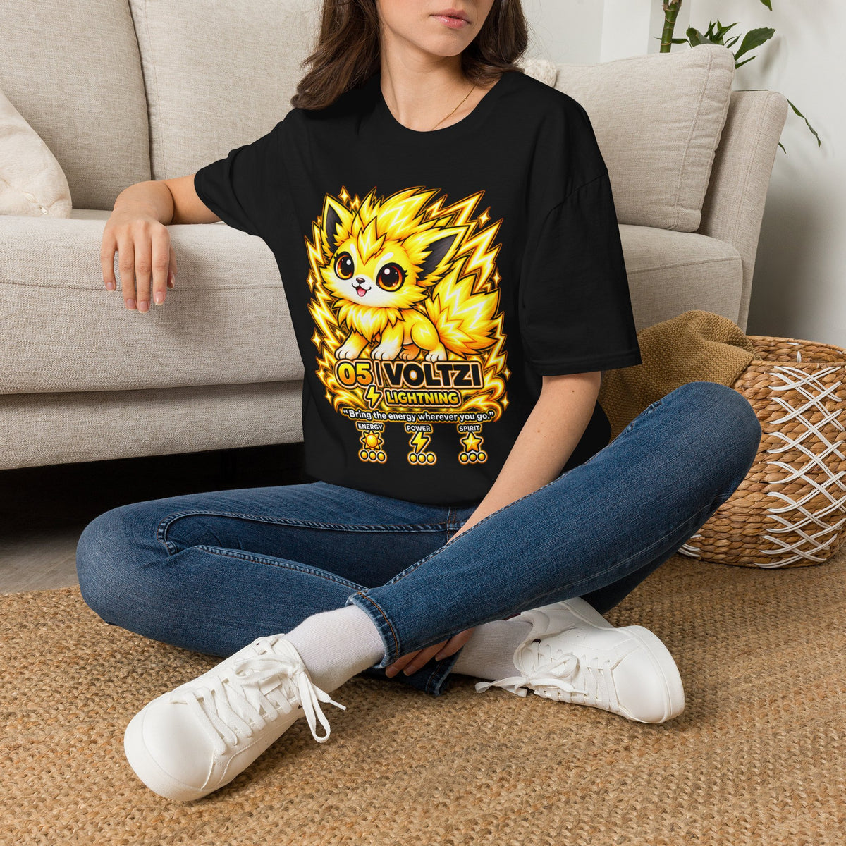 Cute Electric Fox T‑Shirt – “Voltzi” Lightning Pet Graphic Tee