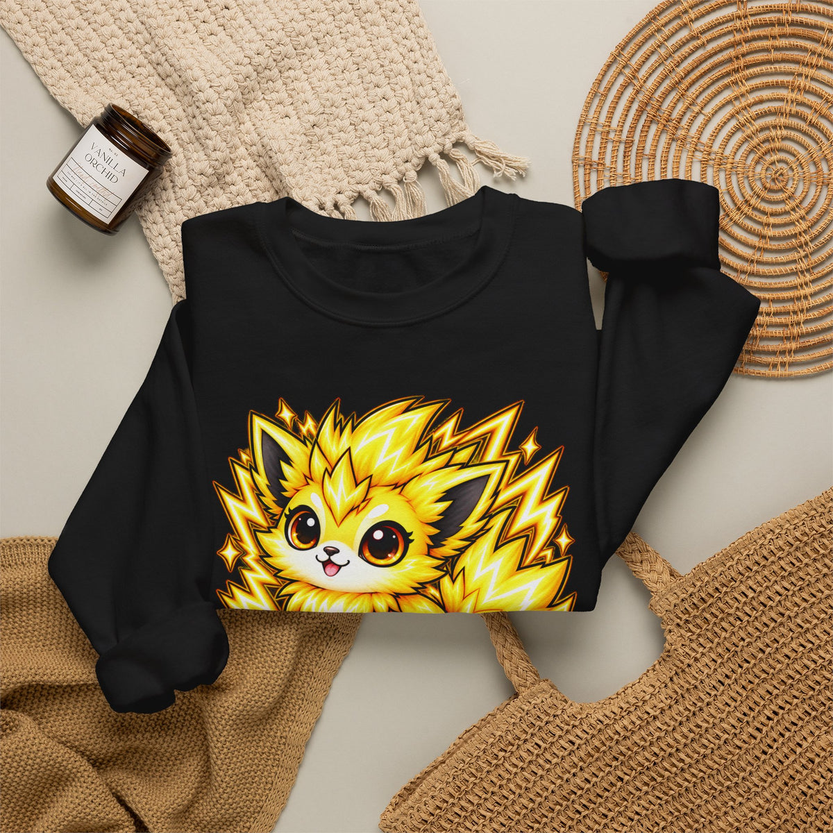 Voltzi Lightning Crewneck Sweatshirt — Cute Electric Cat Graphic