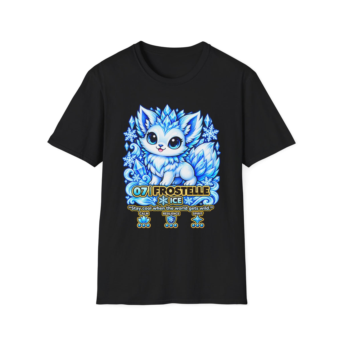 Ice Fox T-Shirt — Cute Frosty Fox with Snowflakes ("Frostelle" Design)