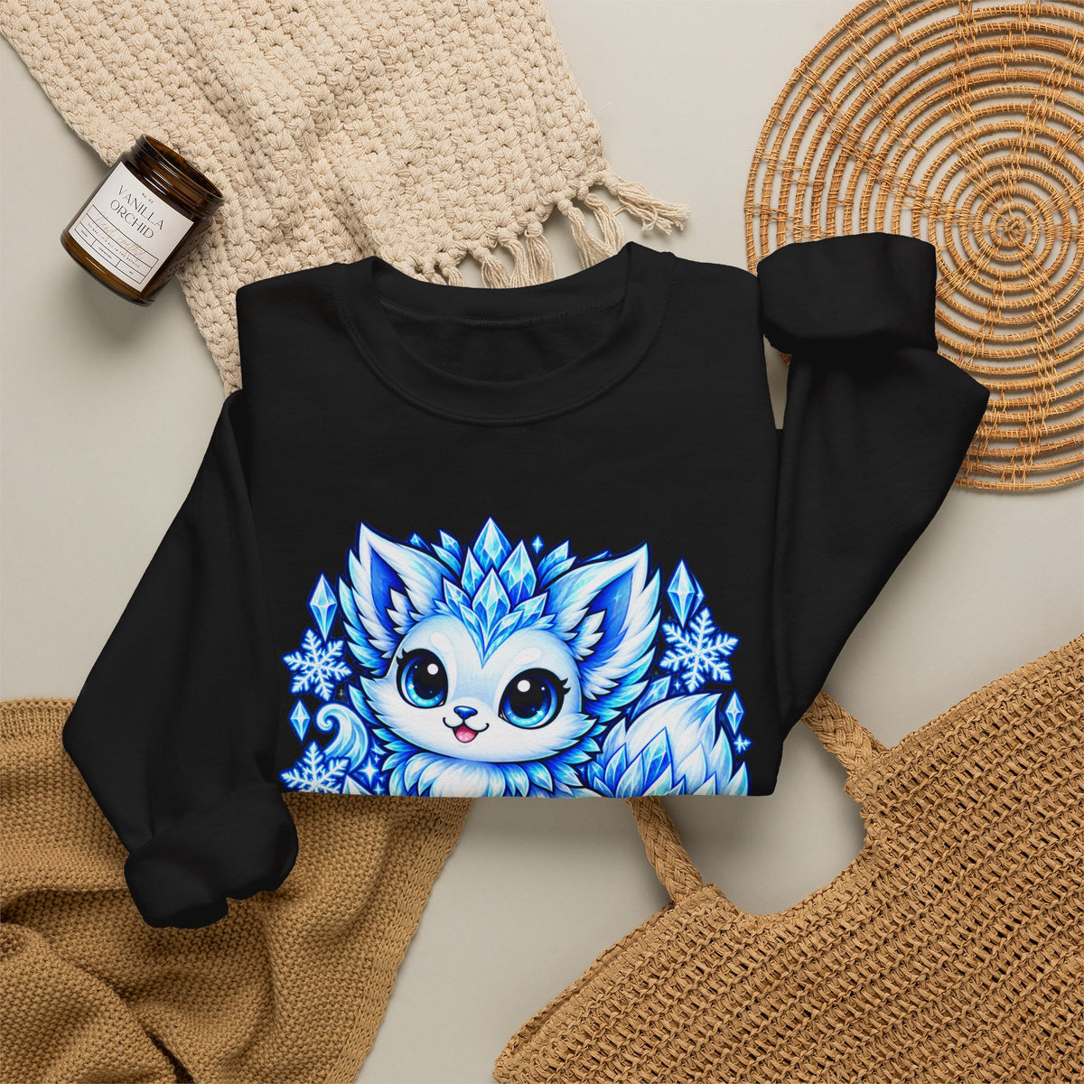 Crewneck Sweatshirt — Cute Ice Fox Graphic “07 LIROSTELLE ICE”
