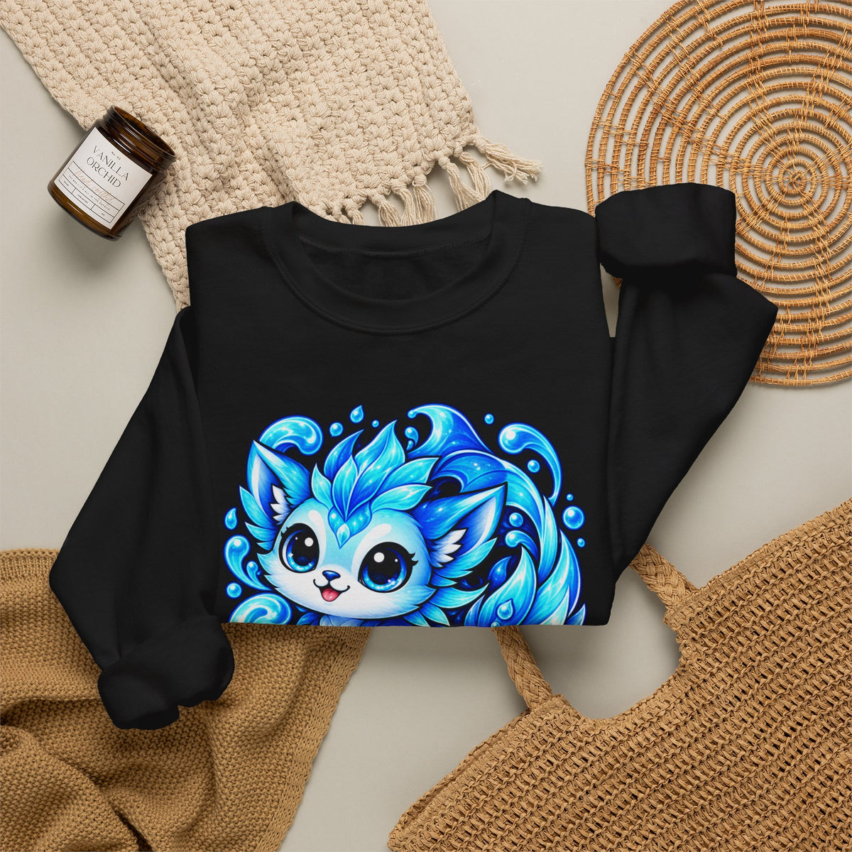 Aquarius Water Cat Crewneck Sweatshirt — Cute Blue Zodiac Kitty Graphic