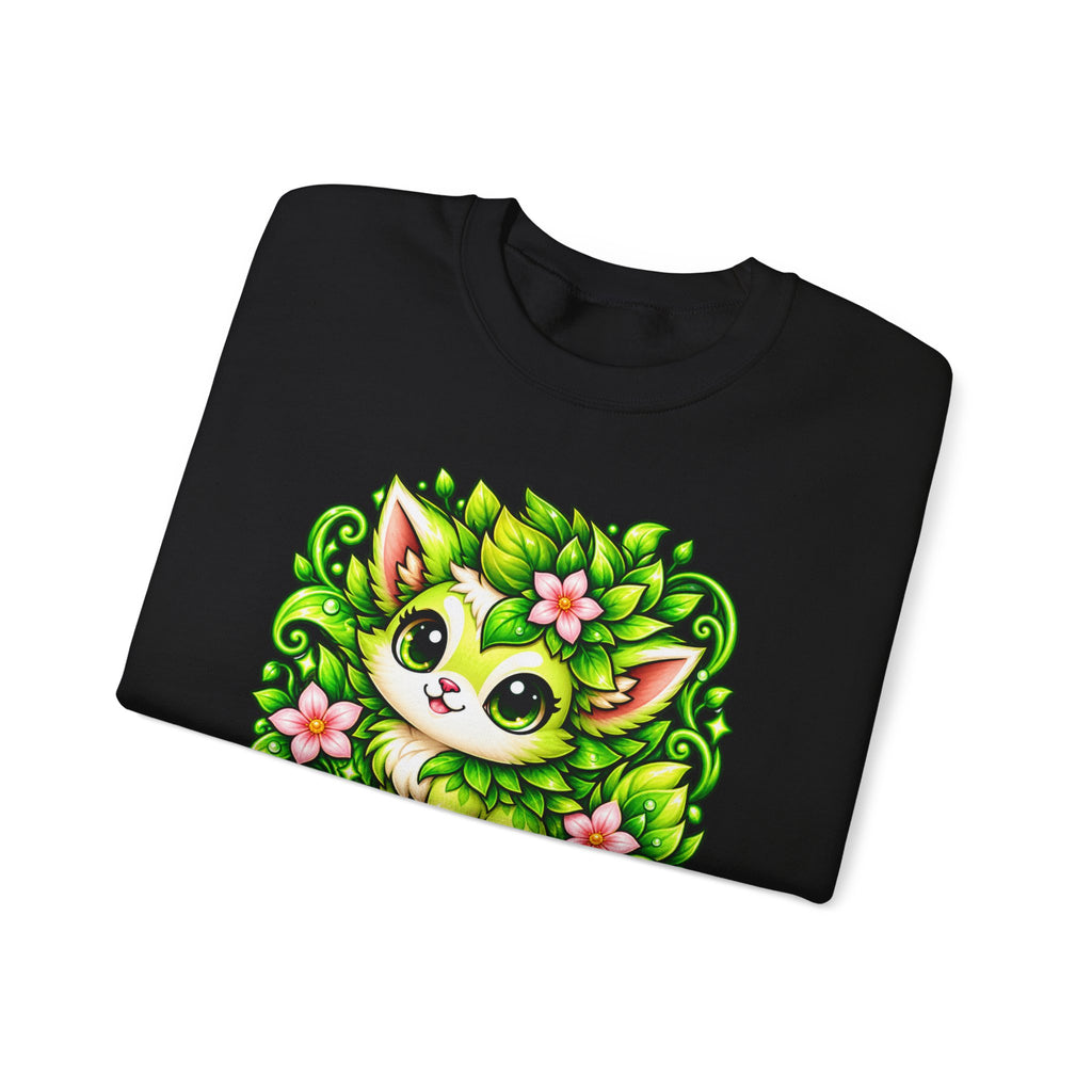 Floral Forest Kitty Sweatshirt — '01 Florune Nature' Cute Green Plant Cat Crewneck