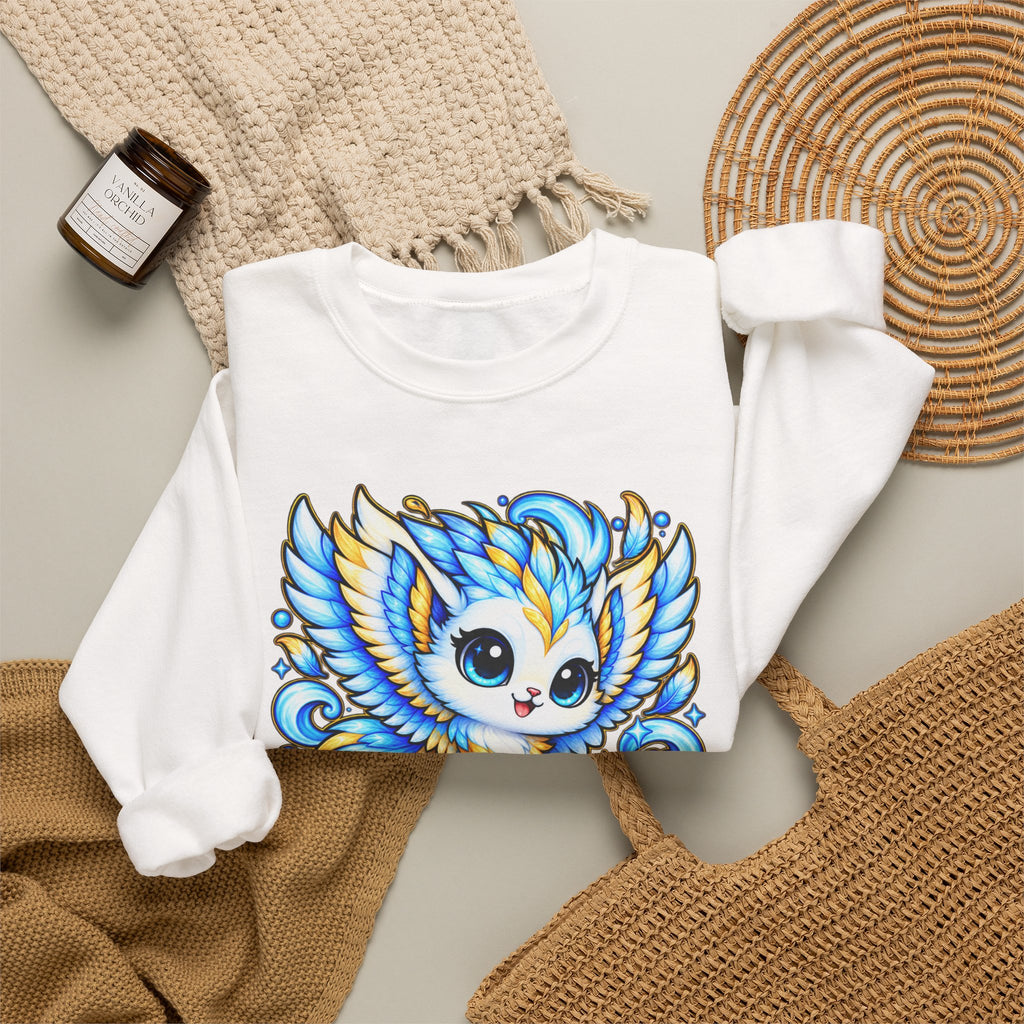 Zephyra the Wind Spirit Crewneck Sweatshirt — Cute Blue Chibi Owl Design
