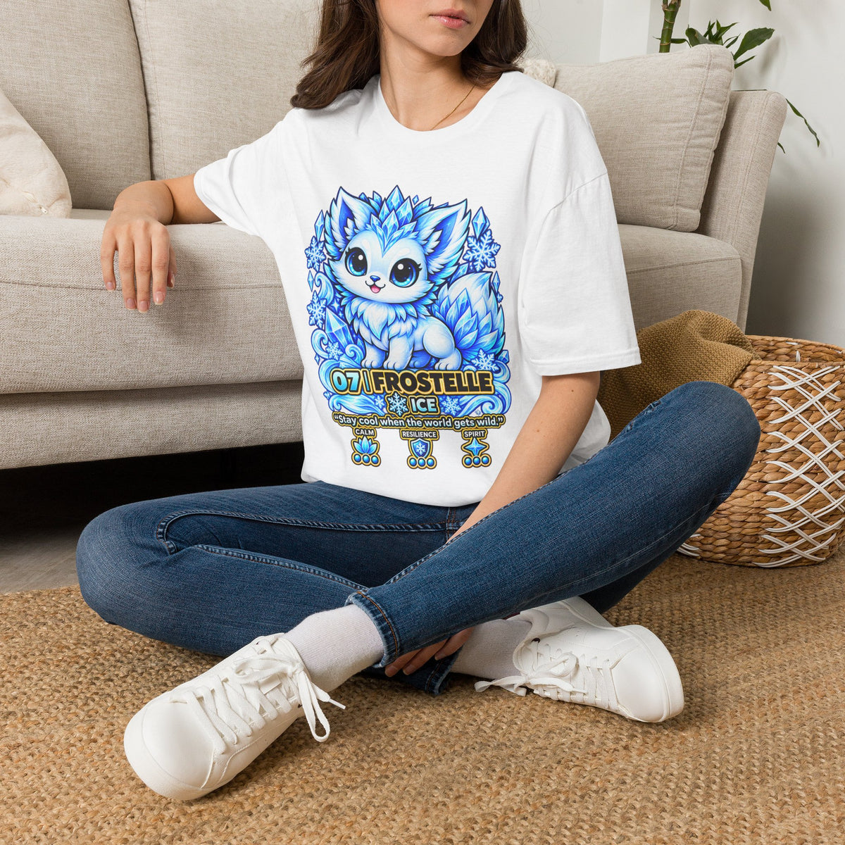 Ice Fox T-Shirt — Cute Frosty Fox with Snowflakes ("Frostelle" Design)