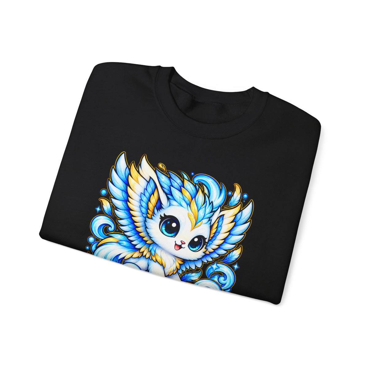 Zephyra the Wind Spirit Crewneck Sweatshirt — Cute Blue Chibi Owl Design