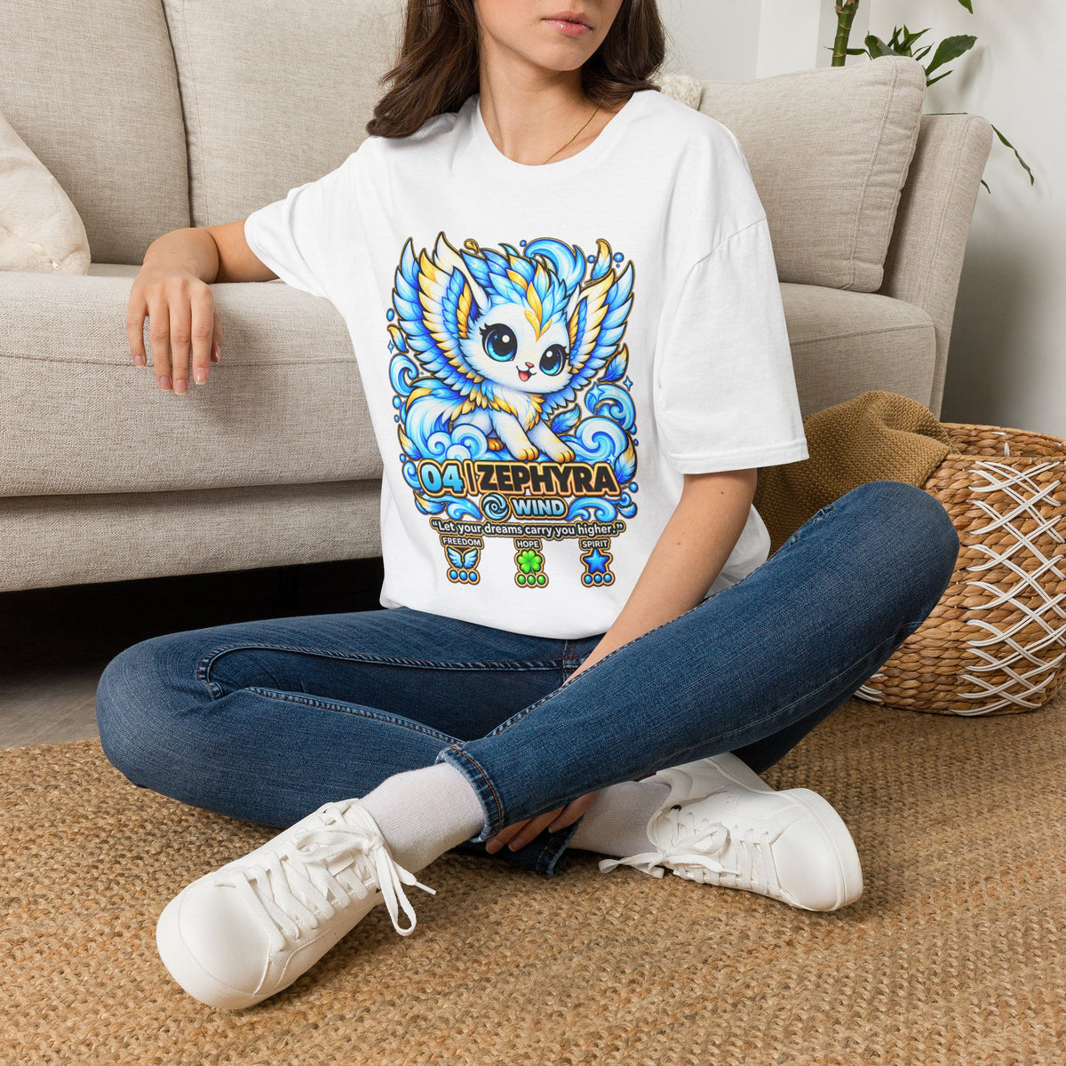 Zephyra Wind Owl T-Shirt — Cute Blue Fantasy Owl Graphic Tee