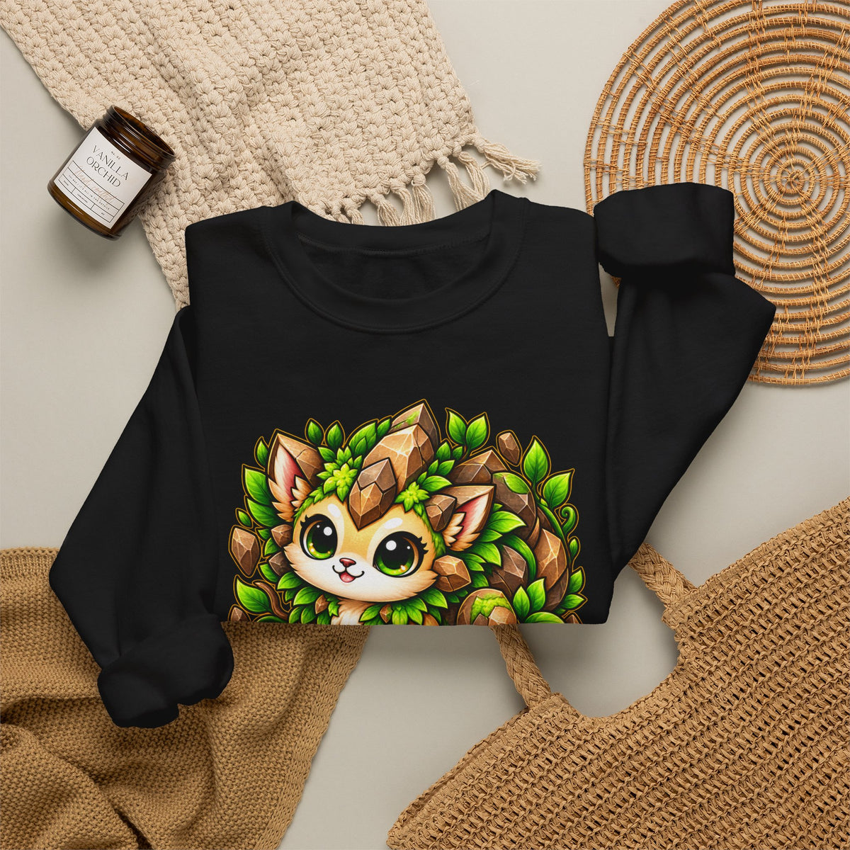 Crewneck Sweatshirt — TerraNox "Earth" Cute Forest Cat Gamer Design
