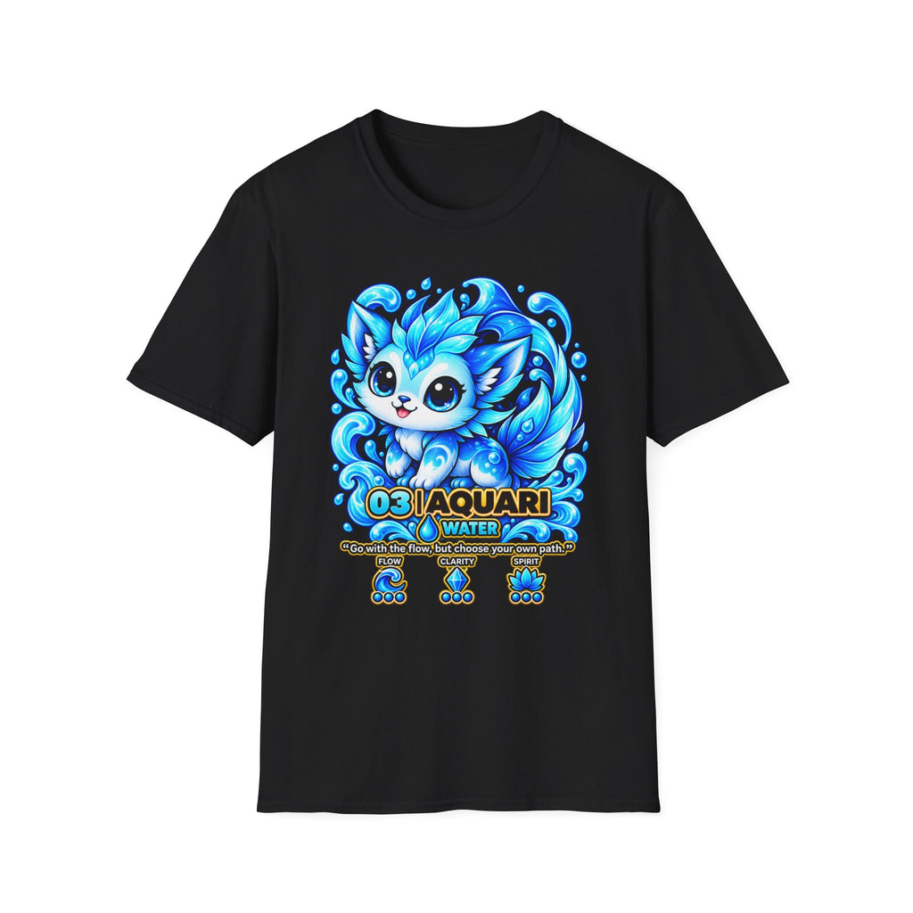 Aquarius Fox T-Shirt — Cute Blue Zodiac Kitty Graphic Tee