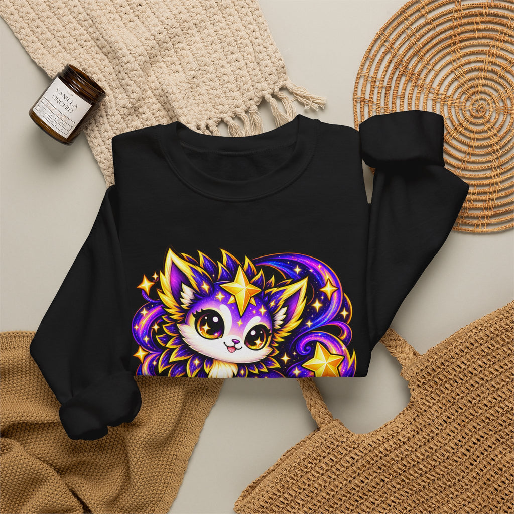 Starry Fox Crewneck Sweatshirt — Cute Cosmic Kawaii Graphic ("101 Stellux Star")