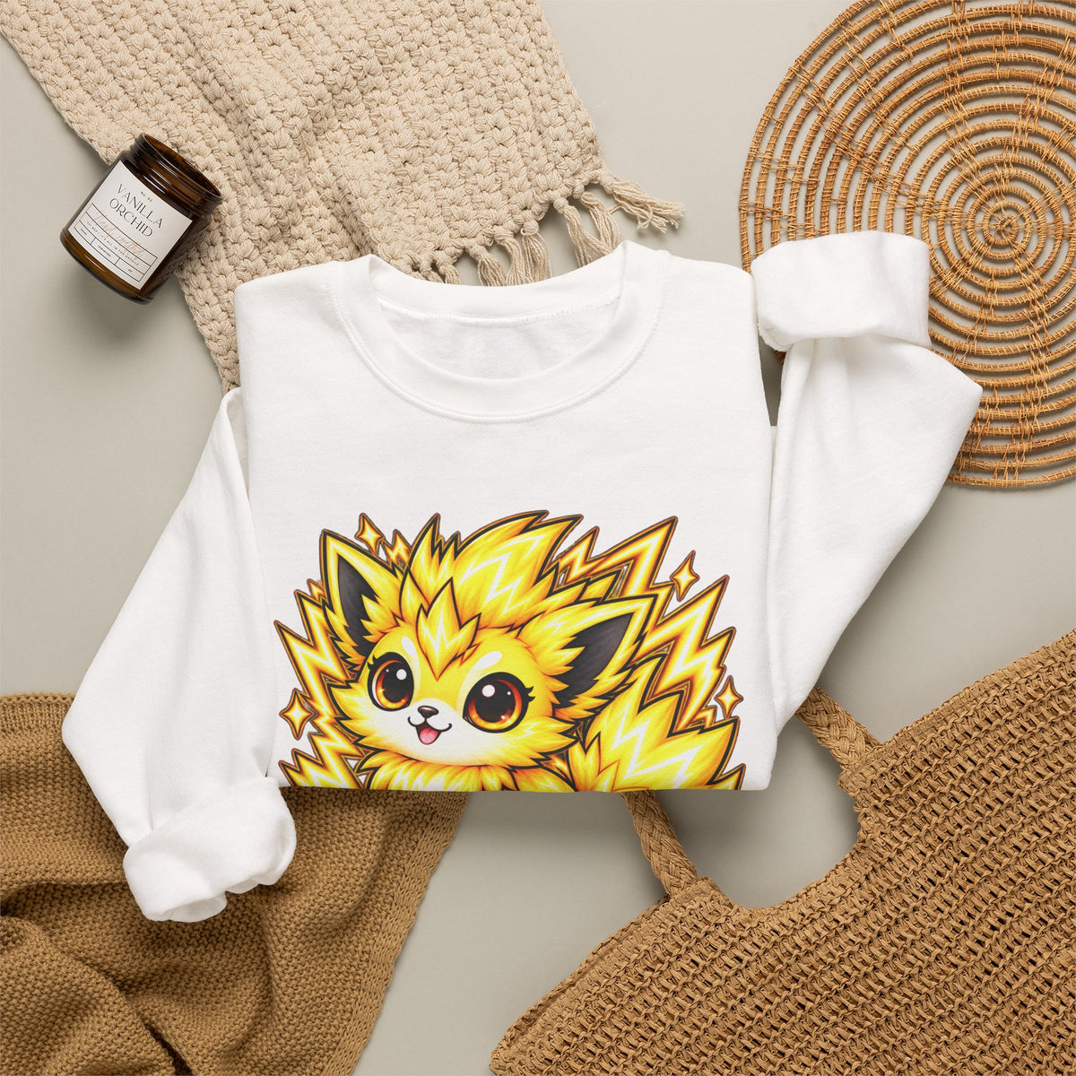 Voltzi Lightning Crewneck Sweatshirt — Cute Electric Cat Graphic