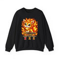 Fire Kitten Crewneck Sweatshirt — '02 Jemberoo' Cute Flaming Cat Graphic