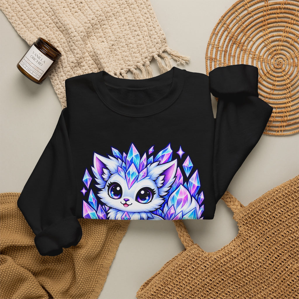 Crystal Fox Crewneck Sweatshirt — Kawaii Crystara Gaming Pet Design