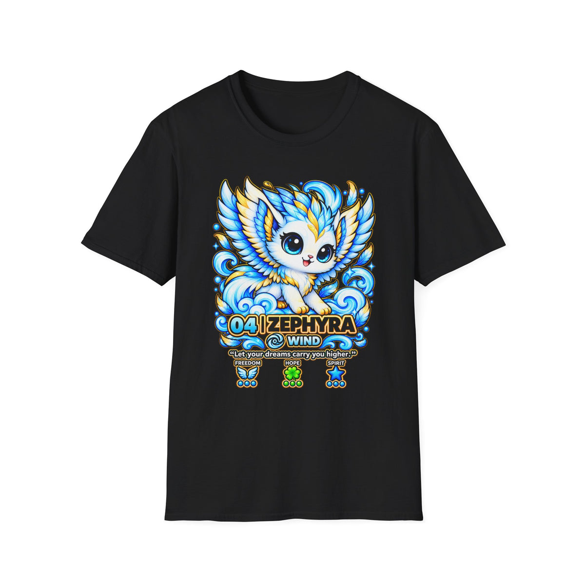 Zephyra Wind Owl T-Shirt — Cute Blue Fantasy Owl Graphic Tee
