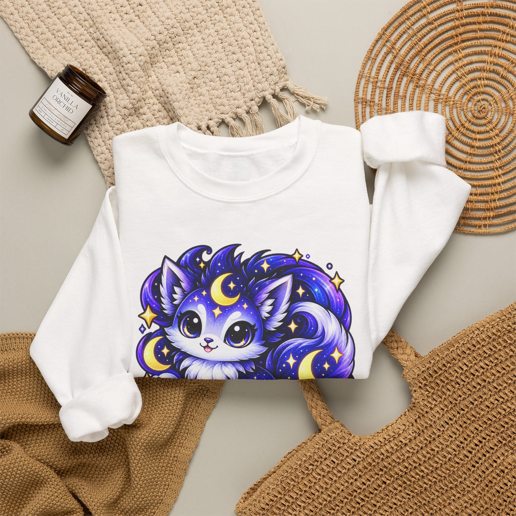 Lunarara Moon Cat Sweatshirt — Cute Celestial Anime Crewneck