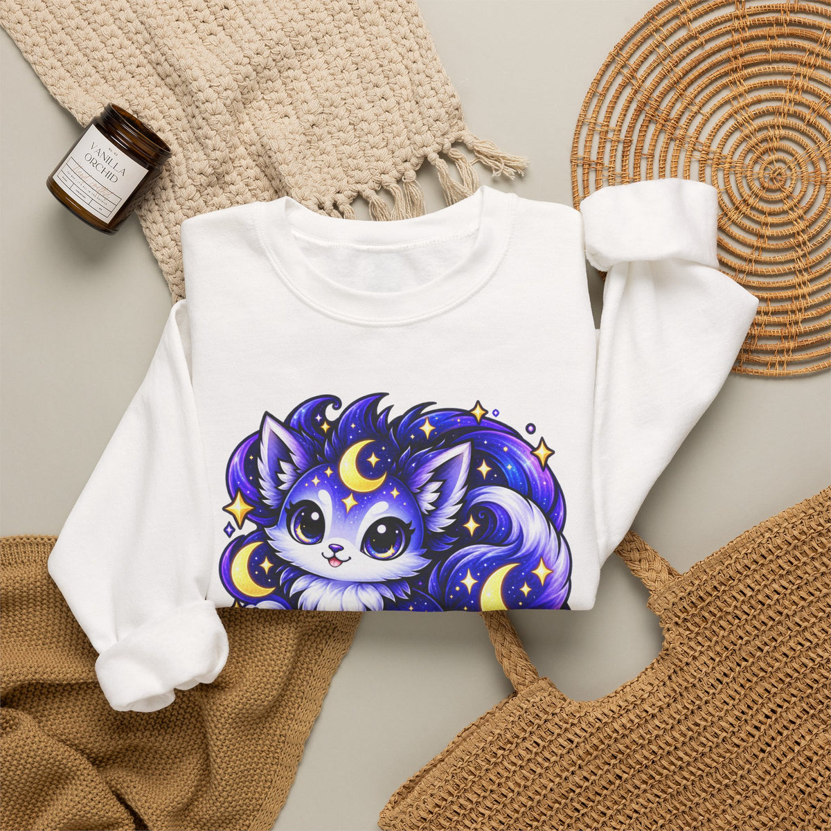 Lunarara Moon Cat Sweatshirt — Cute Celestial Anime Crewneck