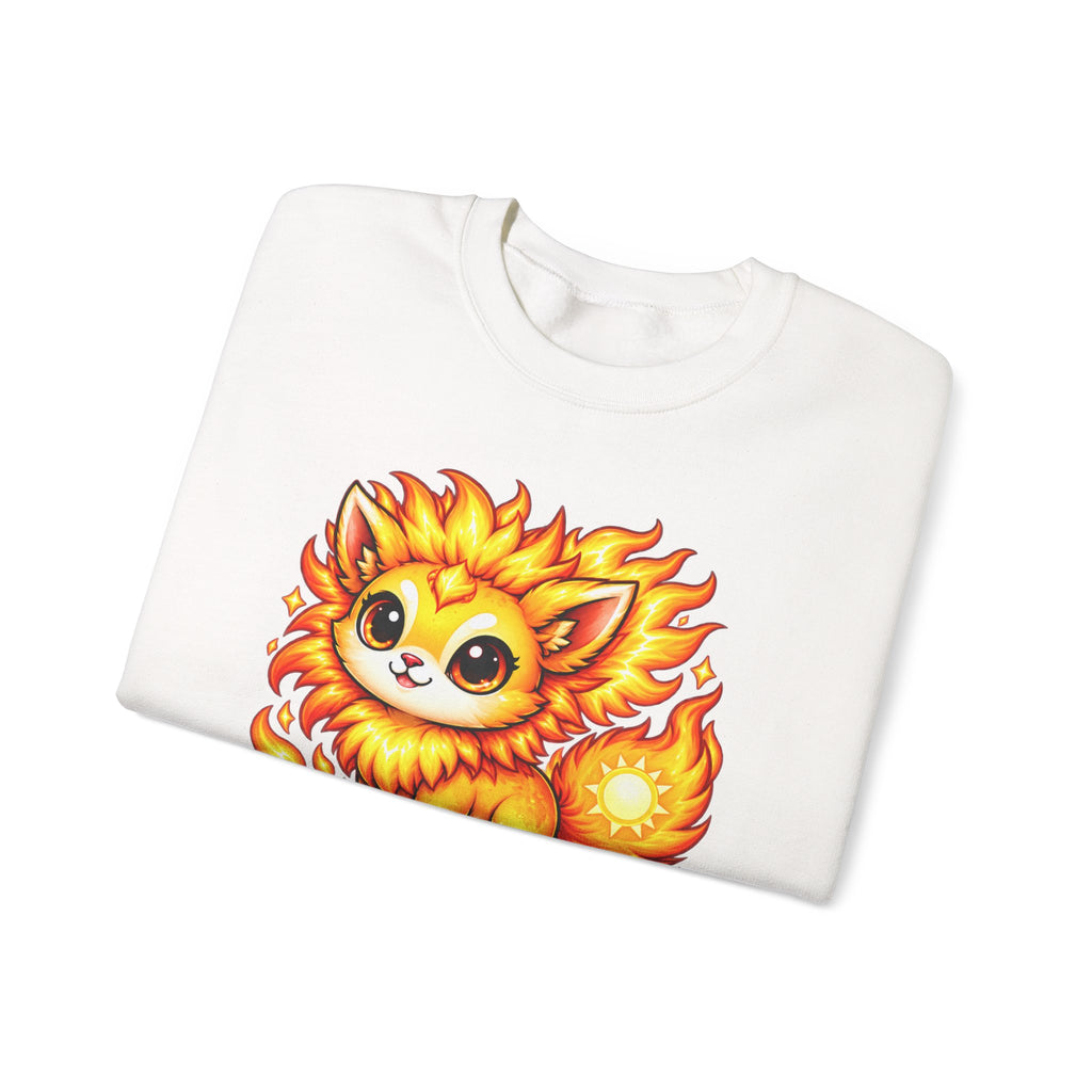 Sun Kitten Crewneck Sweatshirt — Cute 'Solari' Fire Cat Graphic