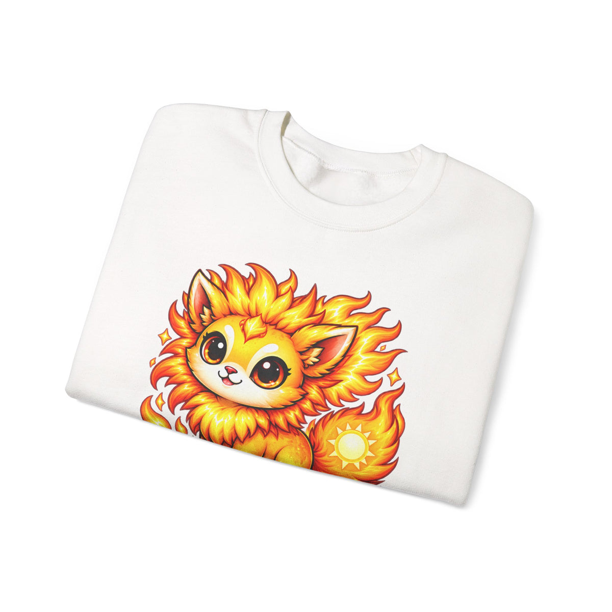 Sun Kitten Crewneck Sweatshirt — Cute 'Solari' Fire Cat Graphic