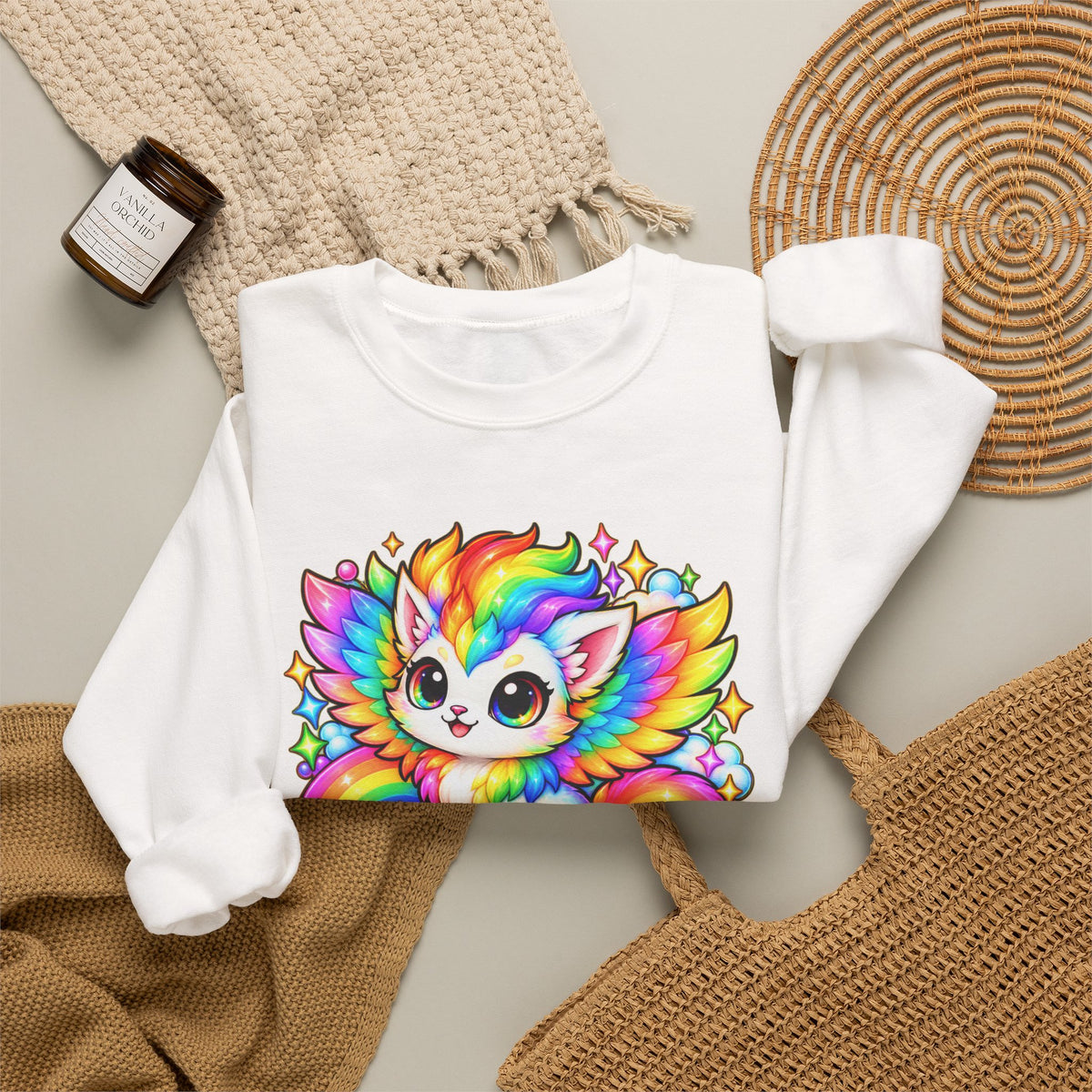 Rainbow Prismara Cute Winged Kitty Sweatshirt