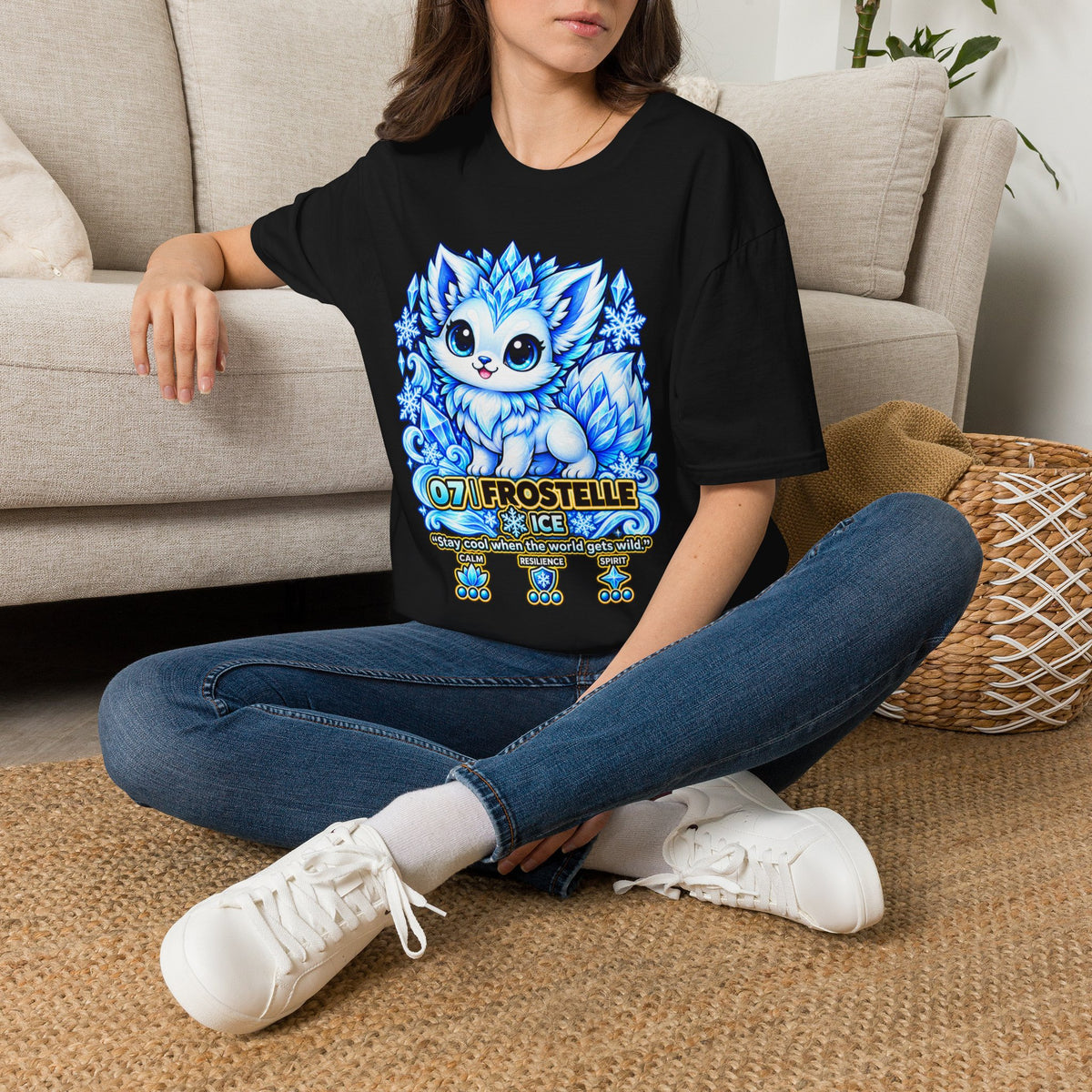 Ice Fox T-Shirt — Cute Frosty Fox with Snowflakes ("Frostelle" Design)