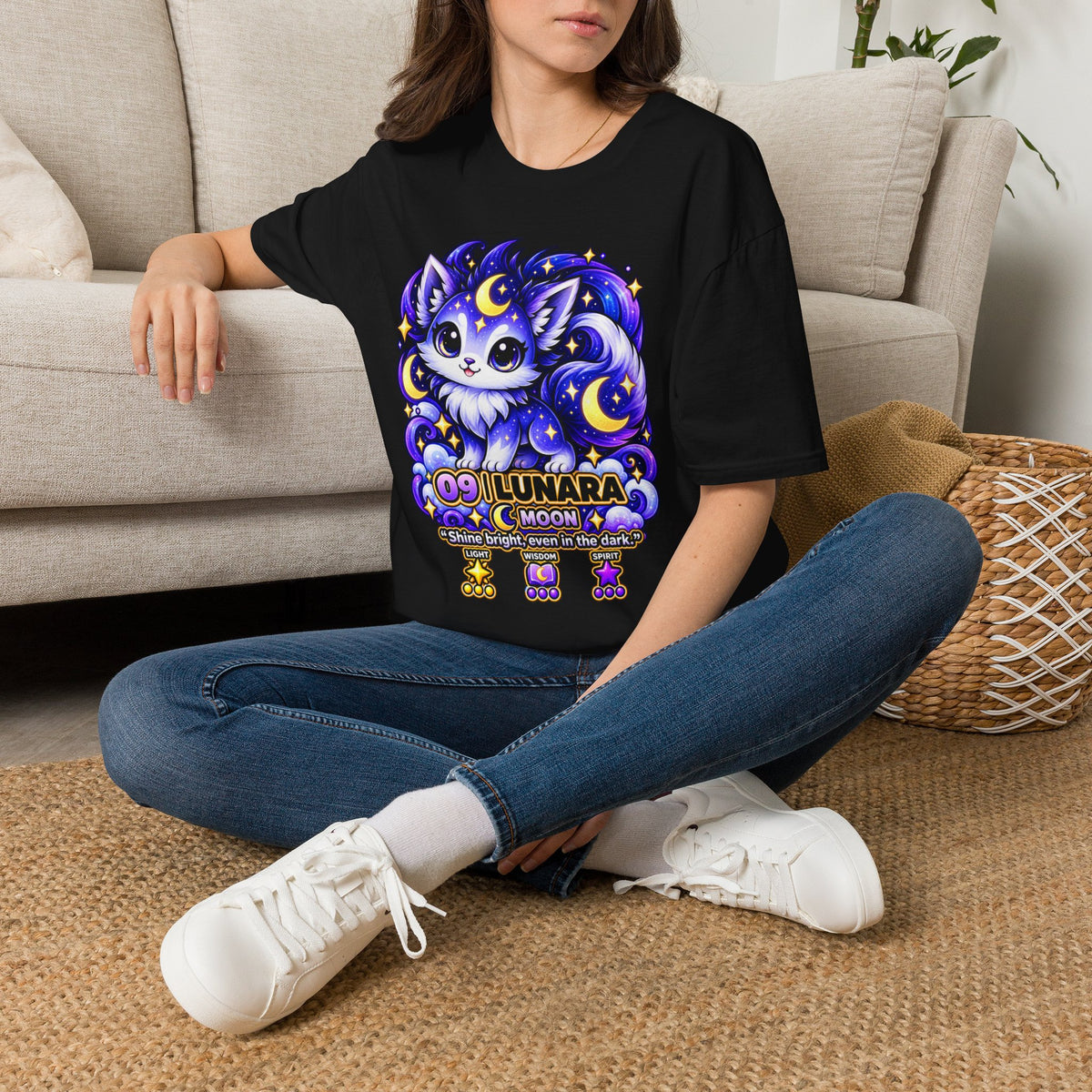 Moonlit Kitty T‑Shirt — Cute Lunar Cat Graphic Tee