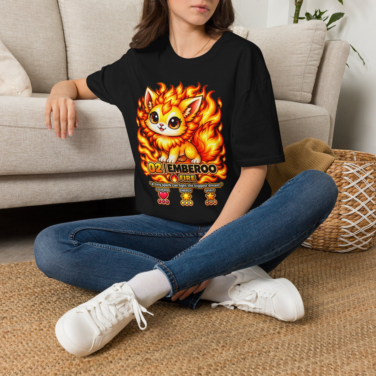 Fire Kitten T-Shirt — Cute Flame Fox Graphic Tee