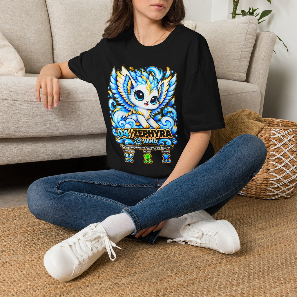 Zephyra Wind Owl T-Shirt — Cute Blue Fantasy Owl Graphic Tee