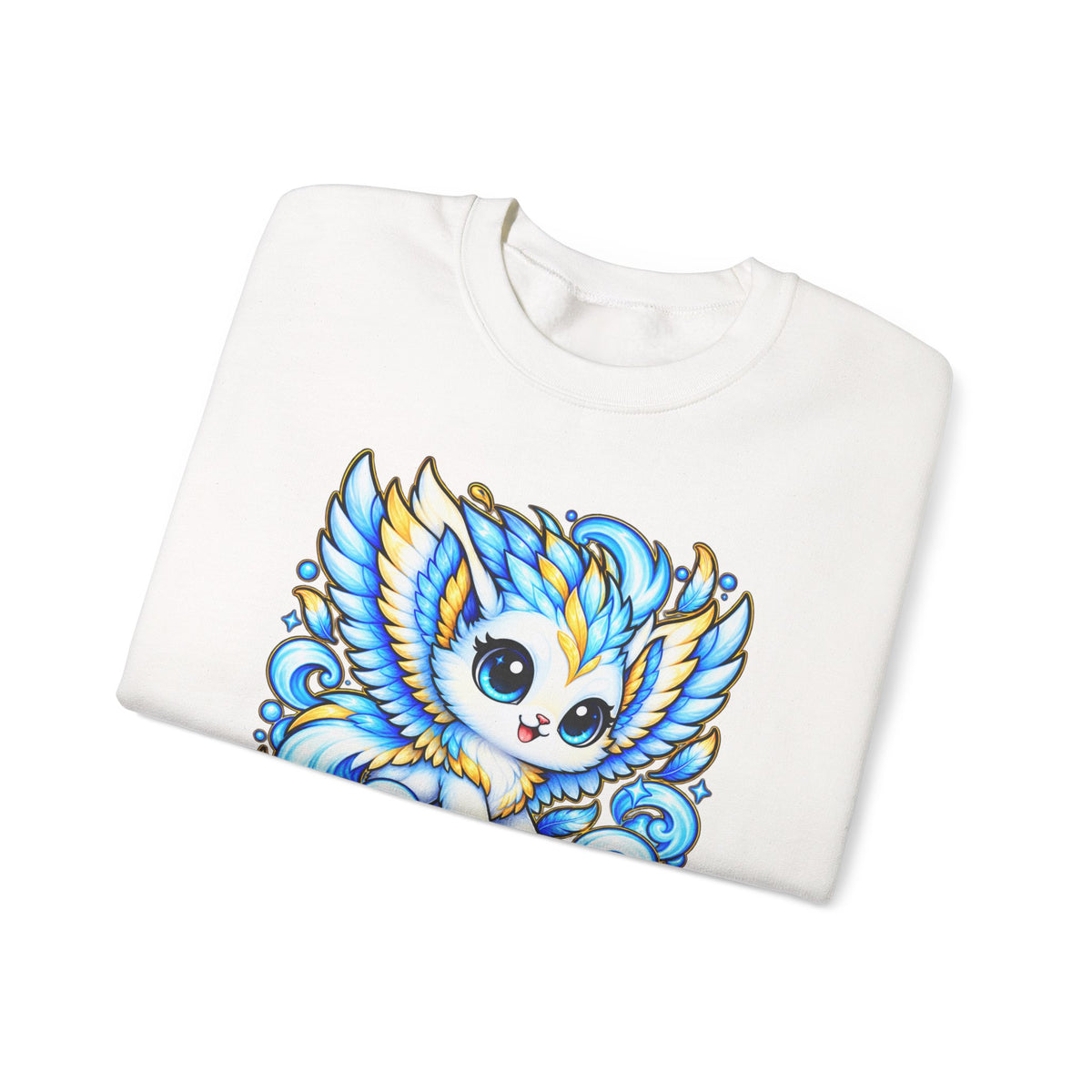 Zephyra the Wind Spirit Crewneck Sweatshirt — Cute Blue Chibi Owl Design
