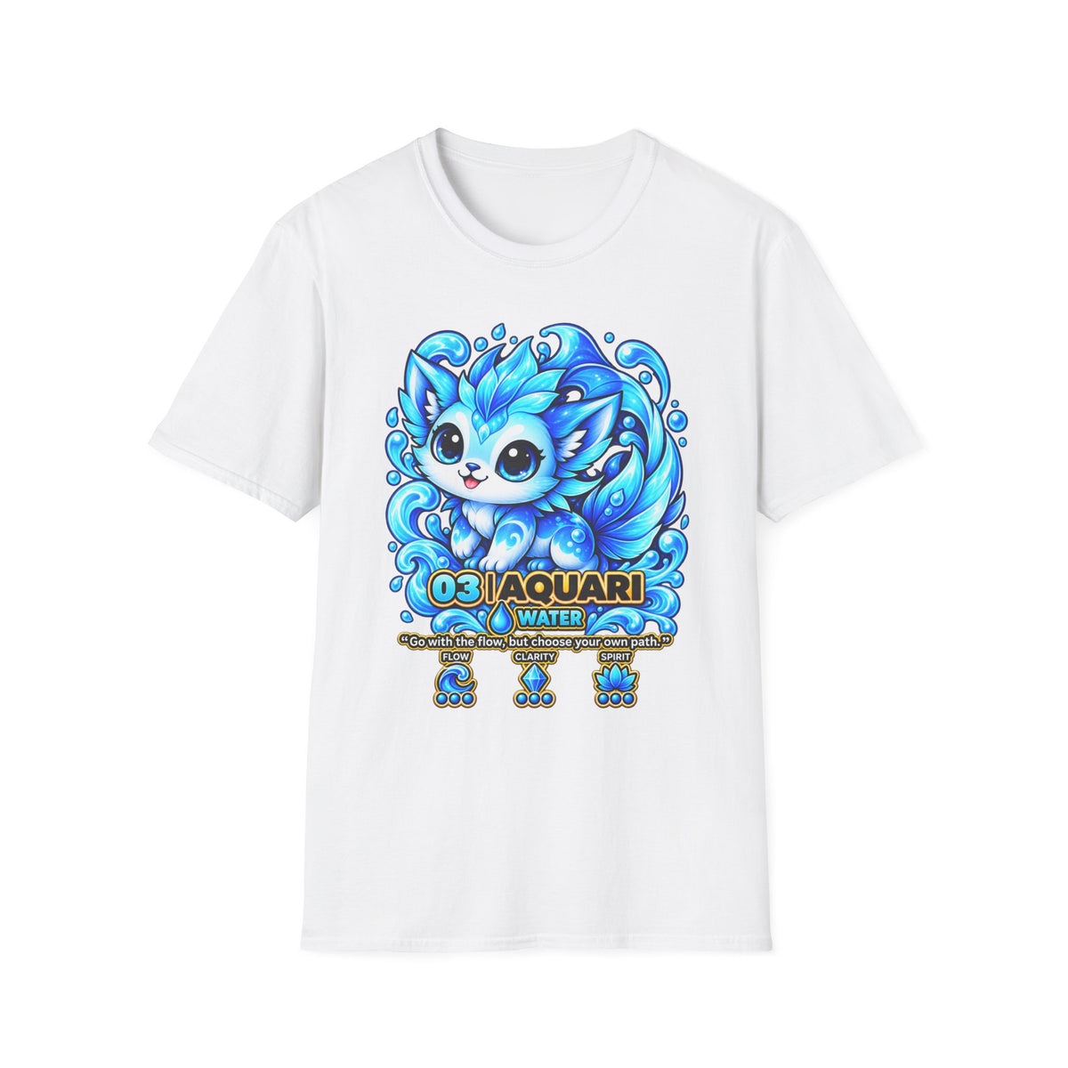 Aquarius Fox T-Shirt — Cute Blue Zodiac Kitty Graphic Tee