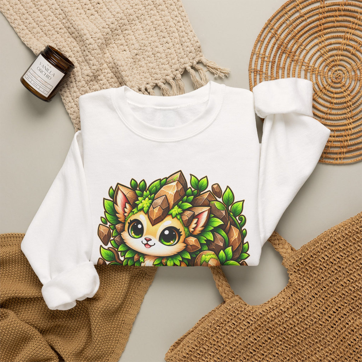 Crewneck Sweatshirt — TerraNox "Earth" Cute Forest Cat Gamer Design