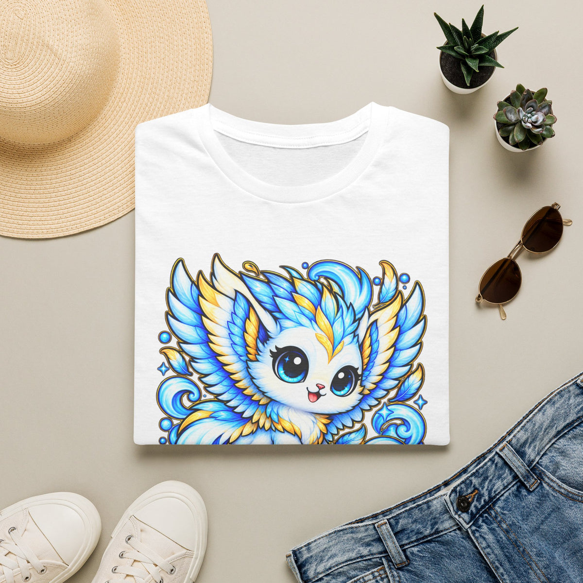 Zephyra Wind Owl T-Shirt — Cute Blue Fantasy Owl Graphic Tee