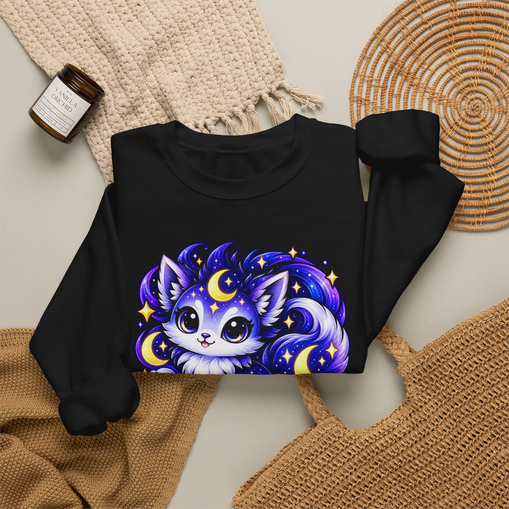 Lunarara Moon Cat Sweatshirt — Cute Celestial Anime Crewneck