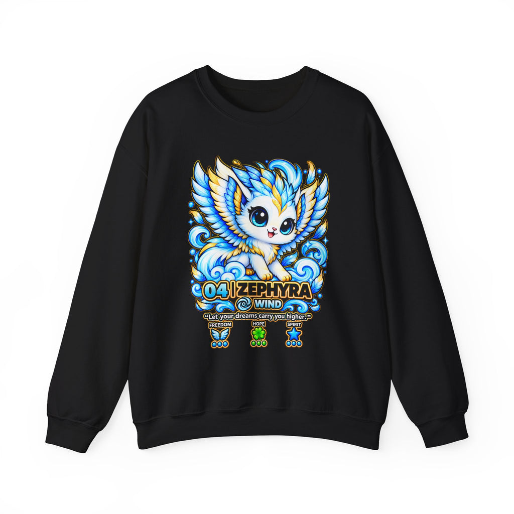 Zephyra the Wind Spirit Crewneck Sweatshirt — Cute Blue Chibi Owl Design
