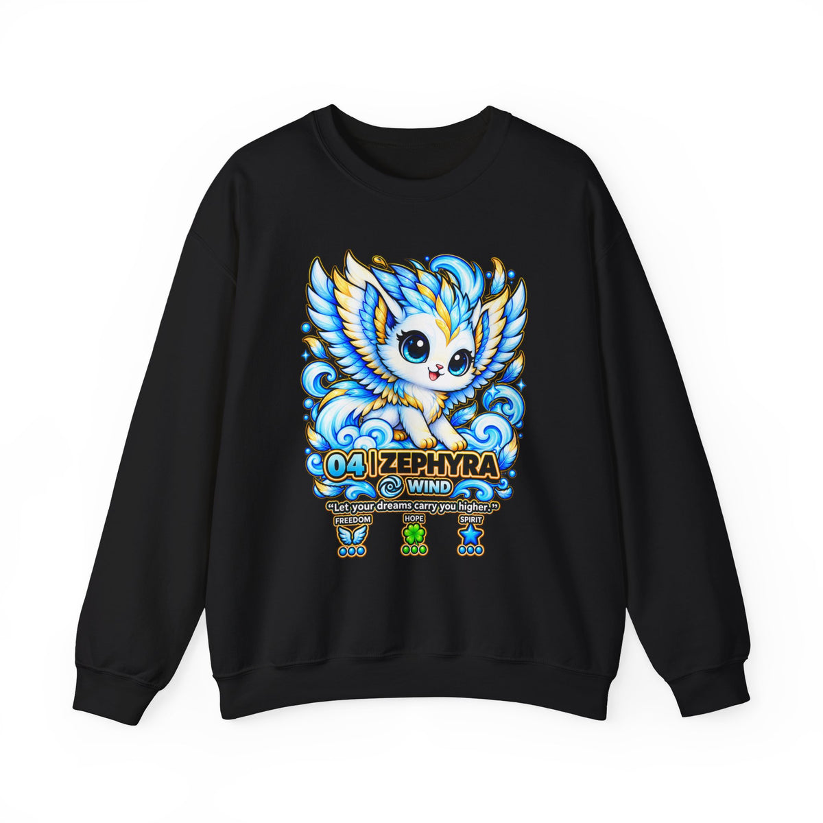 Zephyra the Wind Spirit Crewneck Sweatshirt — Cute Blue Chibi Owl Design