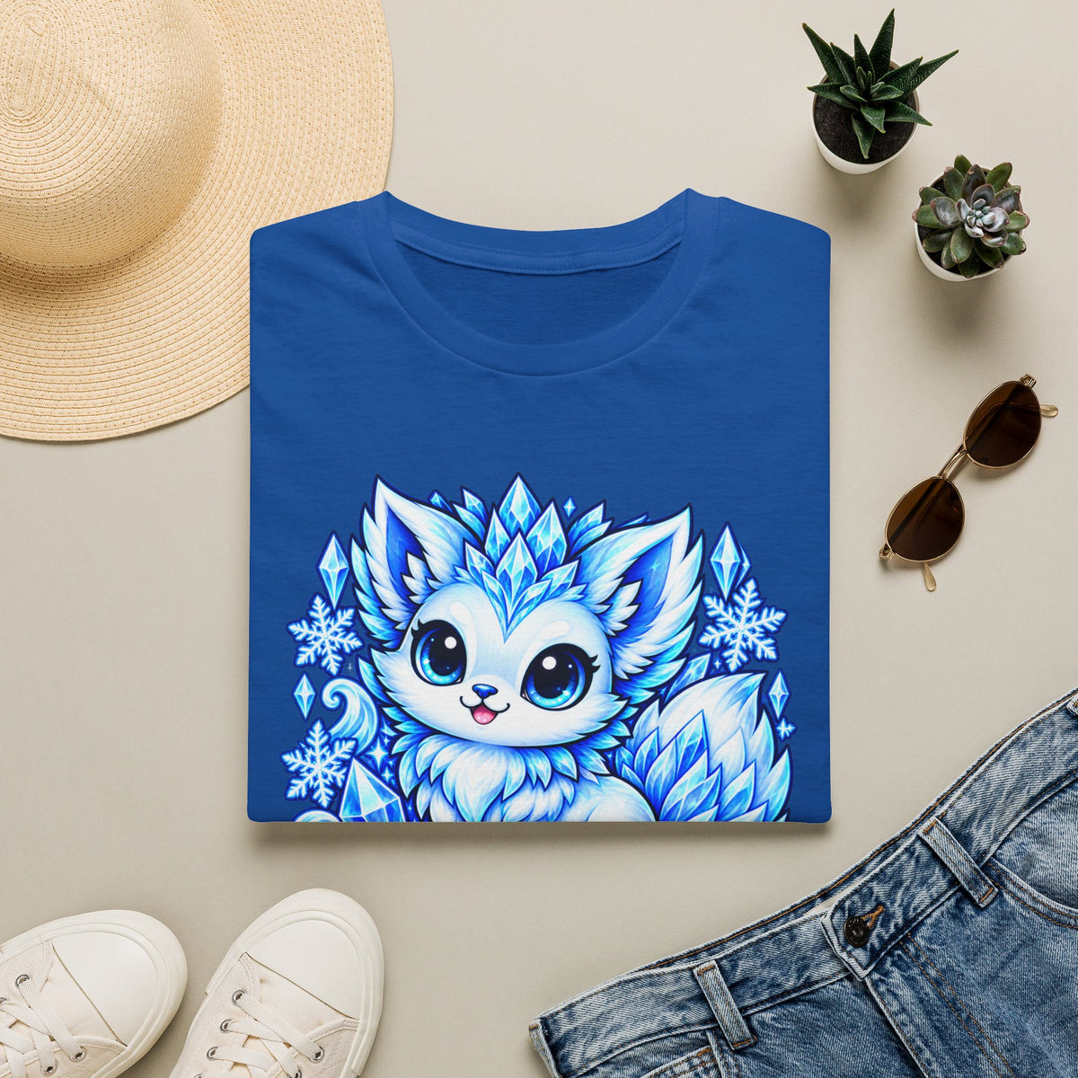 Ice Fox T-Shirt — Cute Frosty Fox with Snowflakes ("Frostelle" Design)