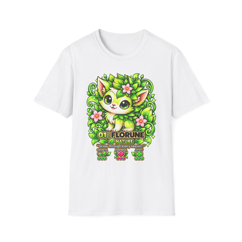Green Floral Cat T-Shirt — Cute Nature Kitty Graphic Tee